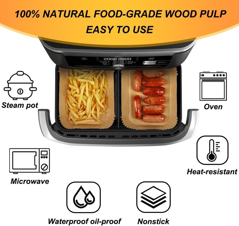 BYKITCHEN Air Fryer Liners for Ninja Foodi DZ071 7-QT/ 11-QT/Instant 9 Qt DualZone FlexBasket Airfryer, 100pcs Small Air Fryer Dual Liners & 50pcs Large Papers for 7-qt/11-qt Megazone - Image 5
